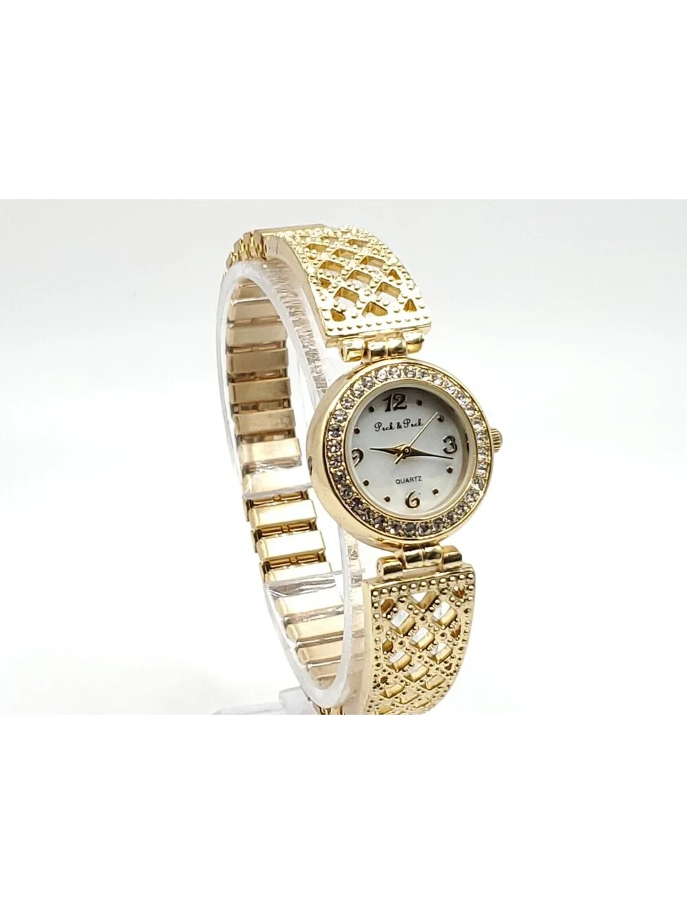Peck & Peck Quartz Watch Womens New Battery Gold Tone White MOP Round Dial 24mm